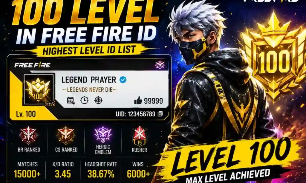 100 level in free fire id